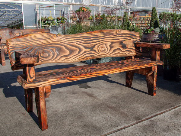 Solid wood bench with  Shou Sugi Ban finish.