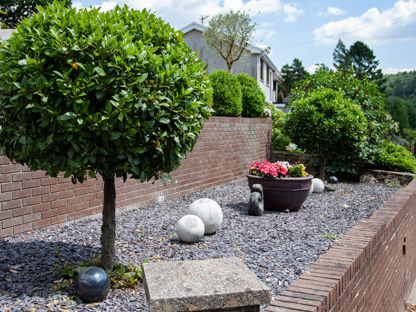 Hard landscaping, softened with quality trees and plants.